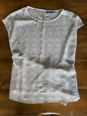 White and Black Stripe Cap-Sleeve Women’s Top